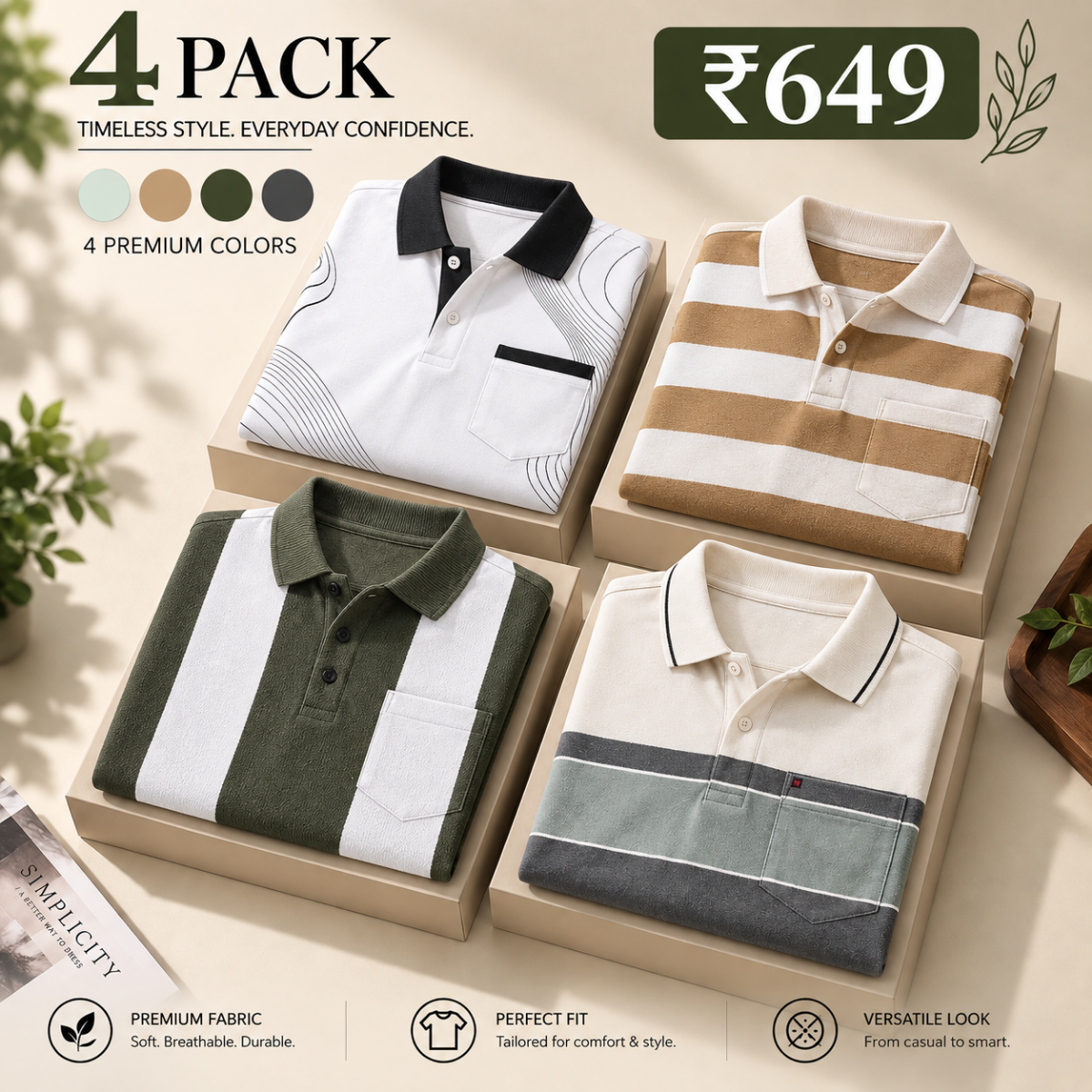 4 Pack Men’s Regular Fit Polo T-Shirts ( PT-9 )
