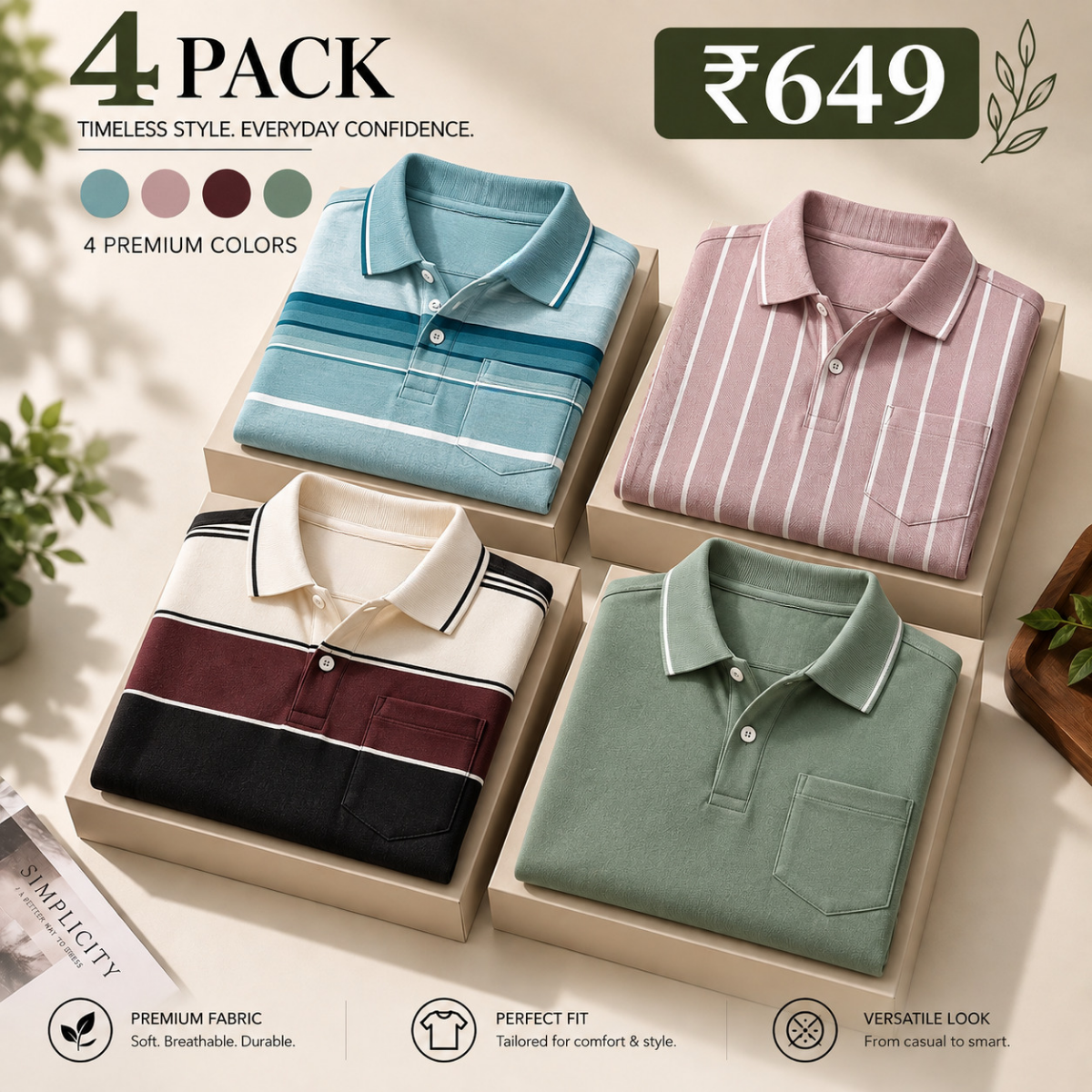 4 Pack Men’s Regular Fit Polo T-Shirts ( PT-10 )
