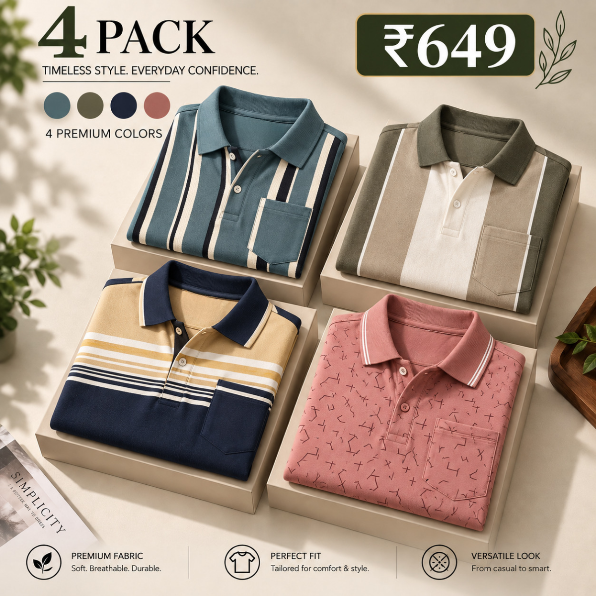 4 Pack Men’s Regular Fit Polo T-Shirts ( PT-3 )