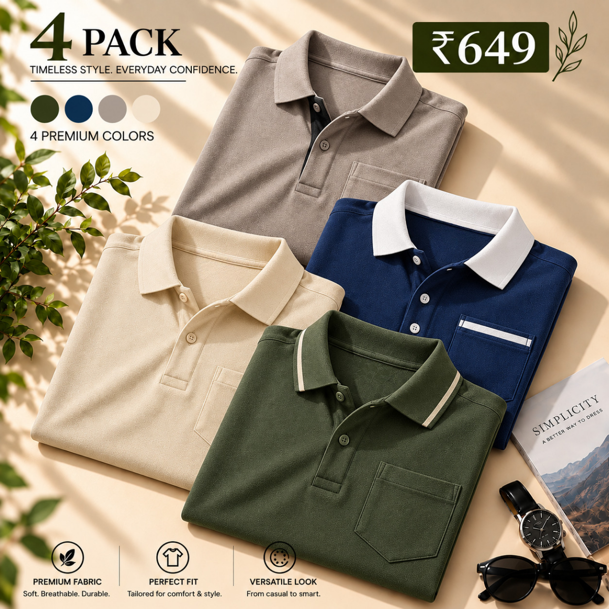 4 Pack Men’s Classic Polo T-Shirts | Everyday Style ( C4 )