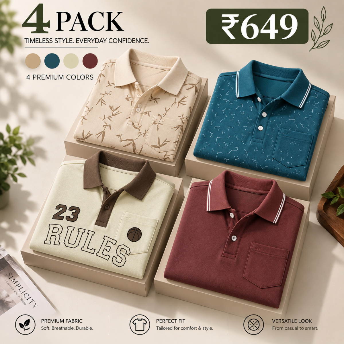 4 Pack Men’s Regular Fit Polo T-Shirts ( PT-4 )
