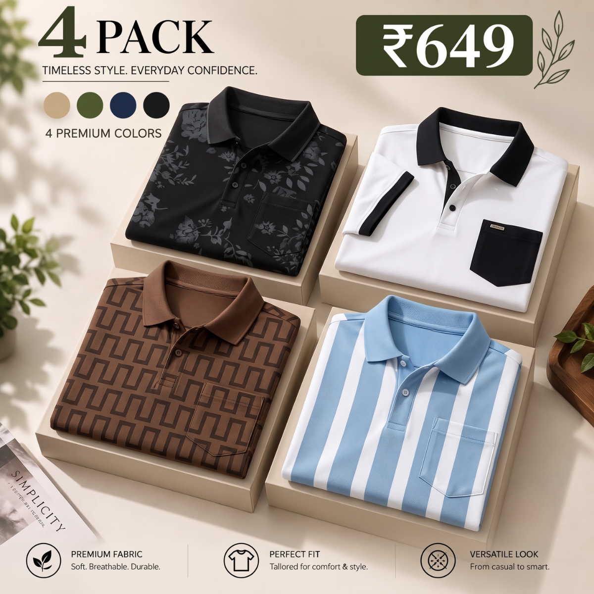 4 Pack Men’s Regular Fit Polo T-Shirts ( PT-5 )