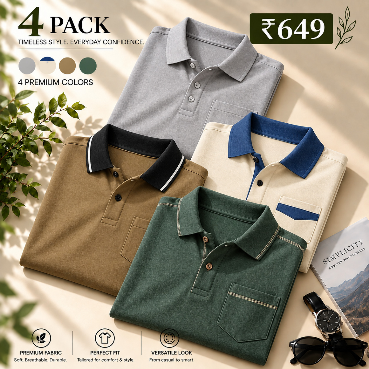 4 Pack Men’s Classic Polo T-Shirts | Everyday Style ( C6 )