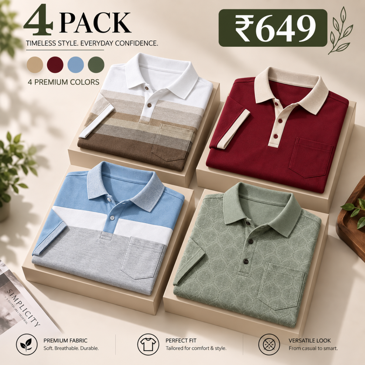 4 Pack Men’s Regular Fit Polo T-Shirts ( PT-6 )