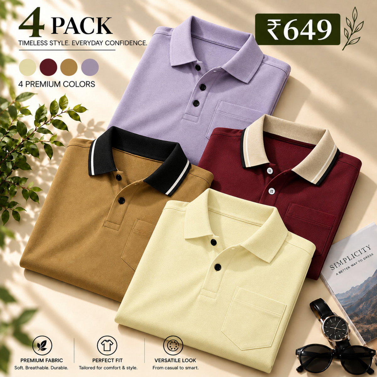4 Pack Men’s Classic Polo T-Shirts | Everyday Style ( C7 )
