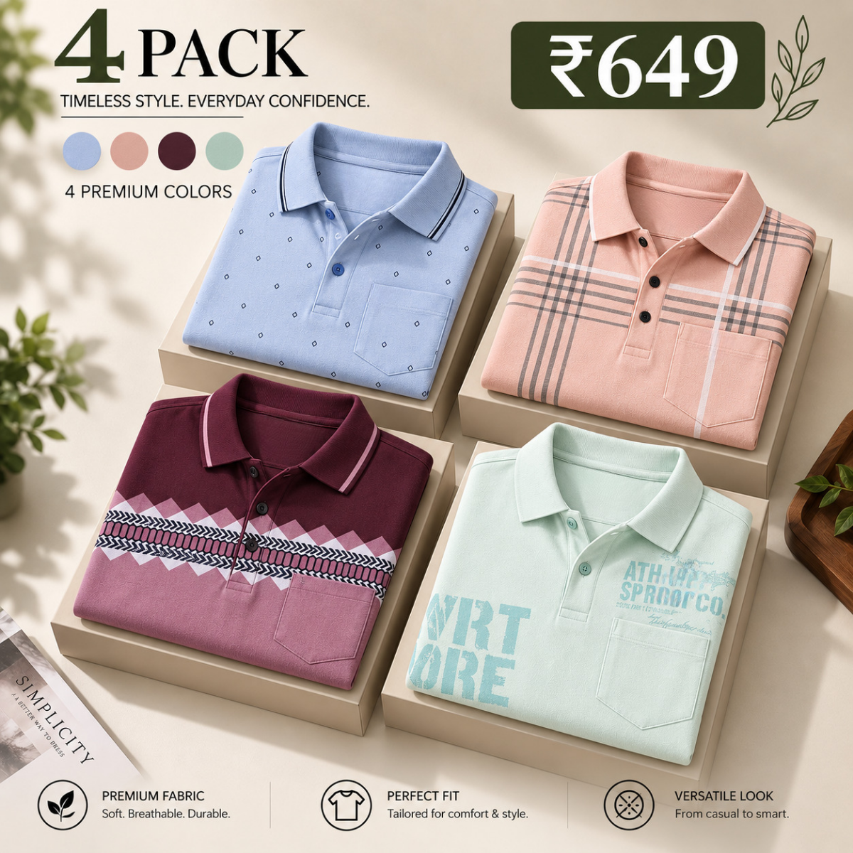 4 Pack Men’s Regular Fit Polo T-Shirts ( PT-7 )